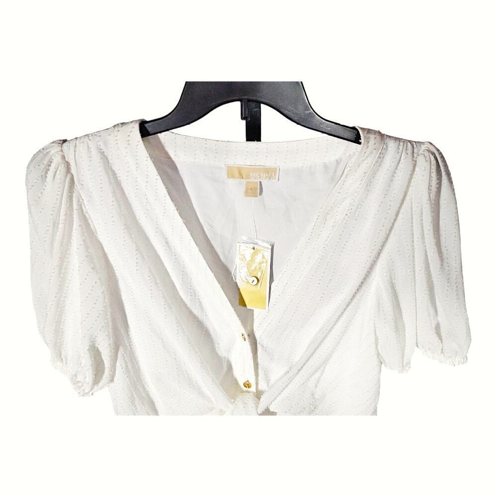 Michael Michael Kors White Tie Button Front Fit & Flare Dress Petite L NWT - Picture 5 of 8